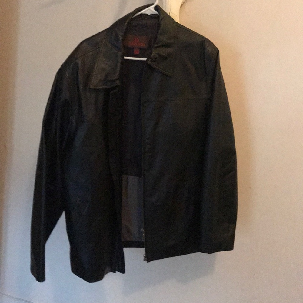Large mans black leather jacket